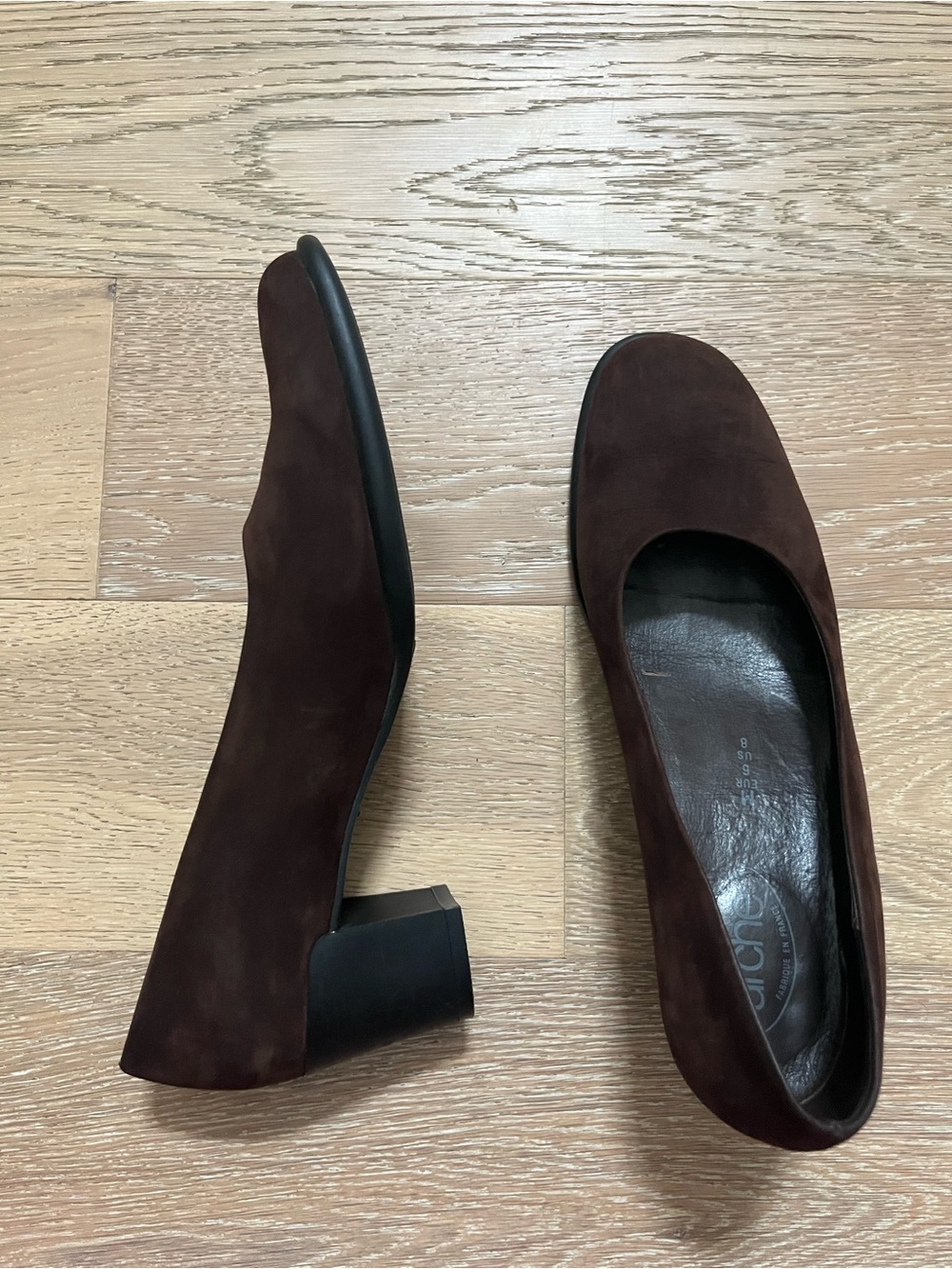 Arche Leather Made in France Brown Suede Low Block Heel Pumps